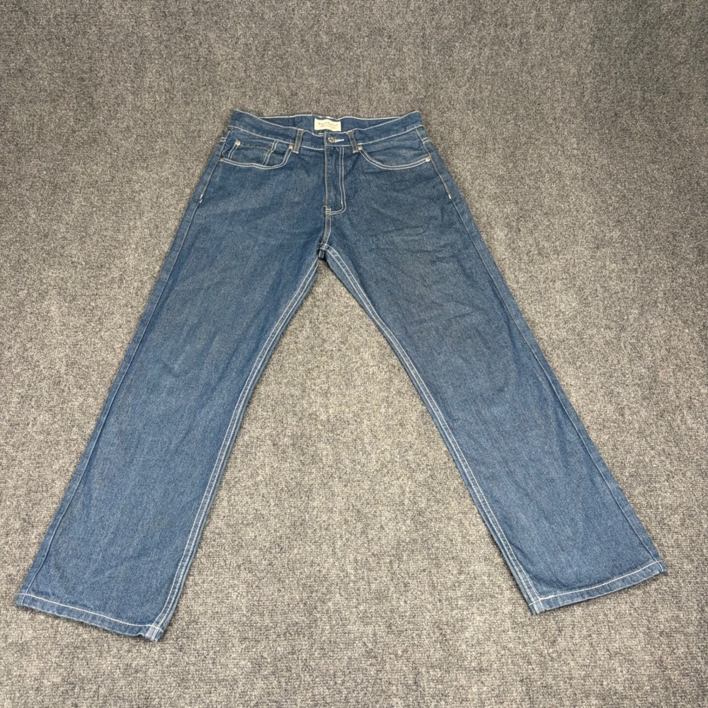 Beyond The Limit Mens Straight Leg Jeans Blue Contrast Stitch Denim 34x32